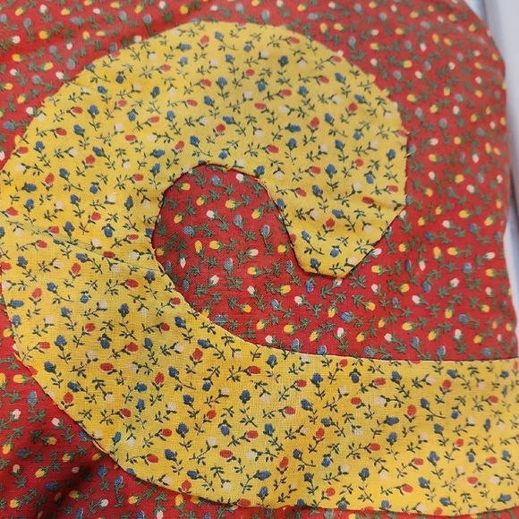 Handmade Red and Yellow Cat Accent Pillow - Floral Patchwork - Picture 5 of 5